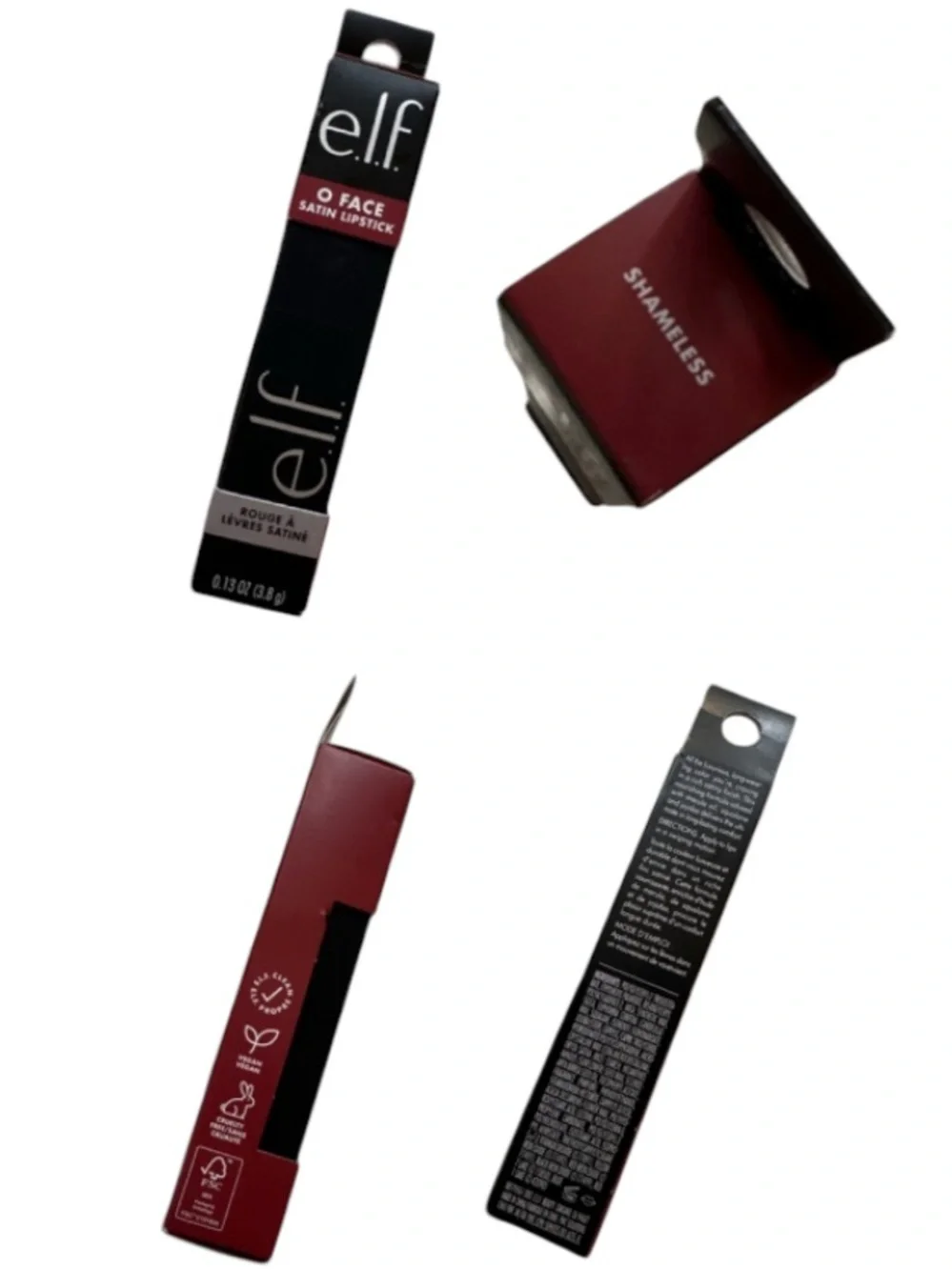 e.l.f. O Face Satin Lipstick 0.13 oz Luxury Long Lasting Lip Color “Shameless